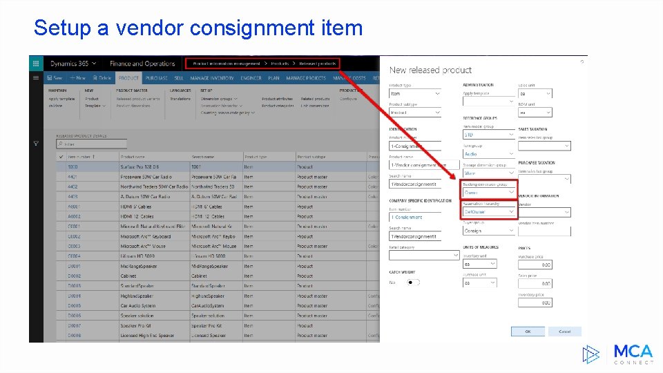 Setup a vendor consignment item 