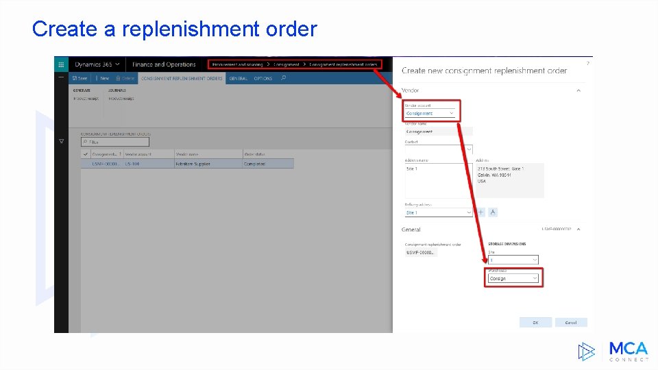 Create a replenishment order 