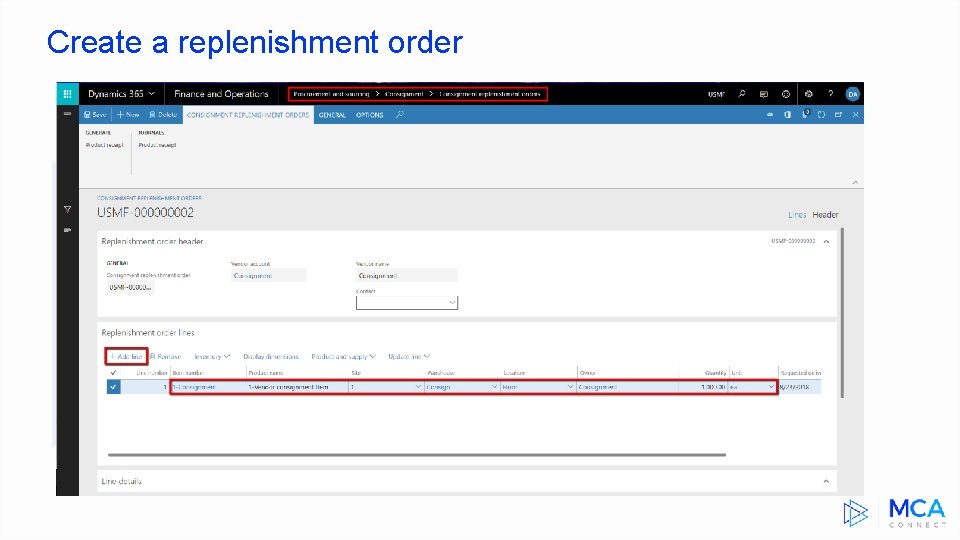 Create a replenishment order 
