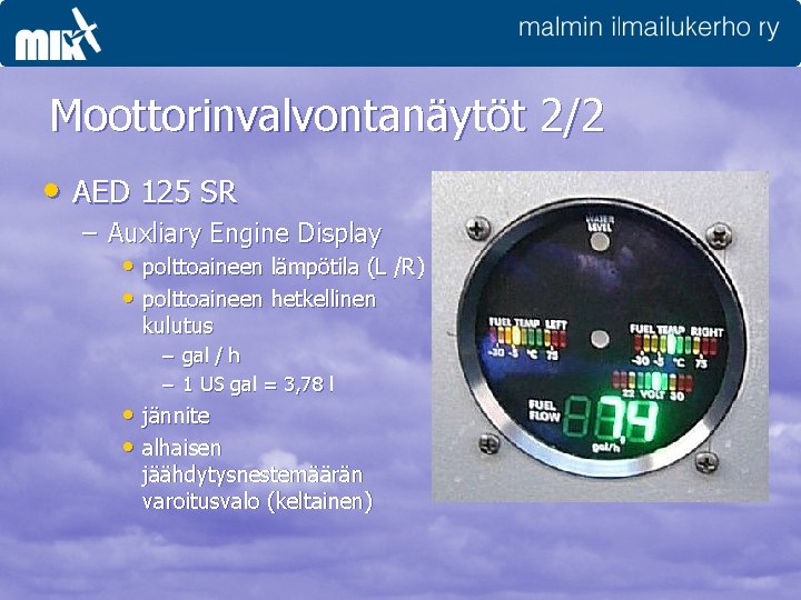 Moottorinvalvontanäytöt 2/2 • AED 125 SR – Auxliary Engine Display • polttoaineen lämpötila (L