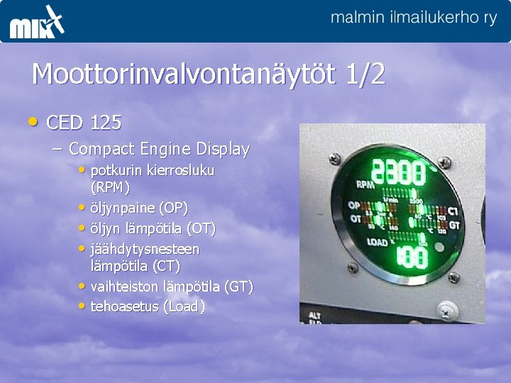 Moottorinvalvontanäytöt 1/2 • CED 125 – Compact Engine Display • potkurin kierrosluku (RPM) •