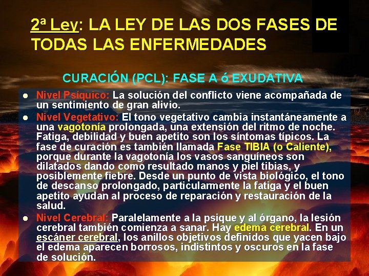 2ª Ley: LA LEY DE LAS DOS FASES DE TODAS LAS ENFERMEDADES CURACIÓN (PCL):