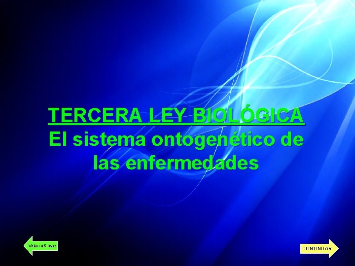 TERCERA LEY BIOLÓGICA El sistema ontogenético de las enfermedades Volver a 5 leyes CONTINUAR