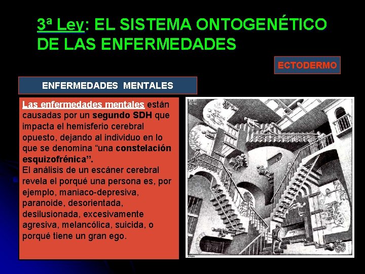 3ª Ley: EL SISTEMA ONTOGENÉTICO DE LAS ENFERMEDADES ECTODERMO ENFERMEDADES MENTALES Las enfermedades mentales