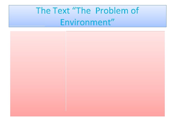 The Text “The Problem of Environment” 