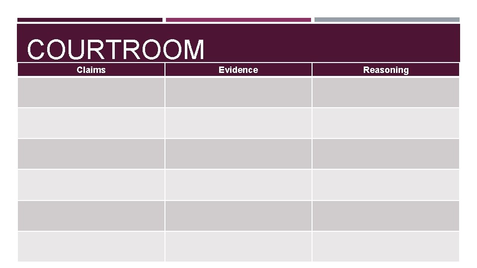 COURTROOM Claims Evidence Reasoning 