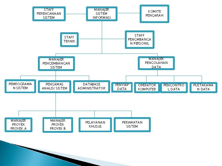 STAFF PERENCANAAN SISTEM MANAJER SISTEM INFORMASI KOMITE PENGARAH STAFF PENGMBANGA N PERSONIL STAFF TEKNIK