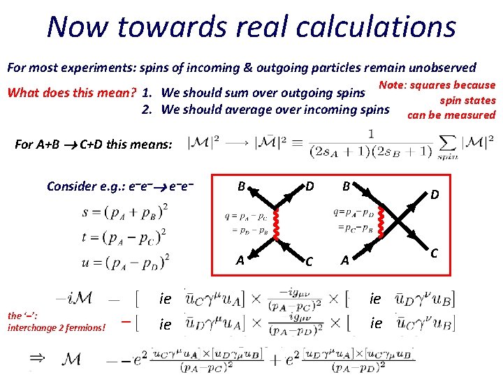 Now towards real calculations For most experiments: spins of incoming & outgoing particles remain