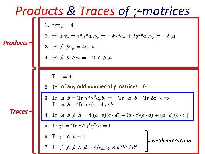 Products & Traces of -matrices Products of any odd number of matrices = 0