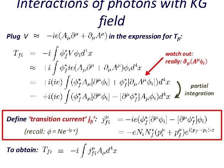 Interactions of photons with KG field Plug V in the expression for Tfi: partial