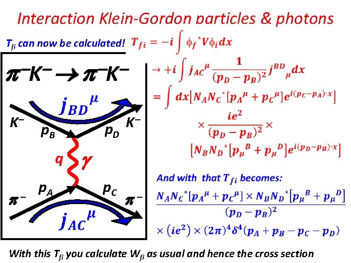 Interaction Klein-Gordon particles & photons Tfi can now be calculated! K K K p.