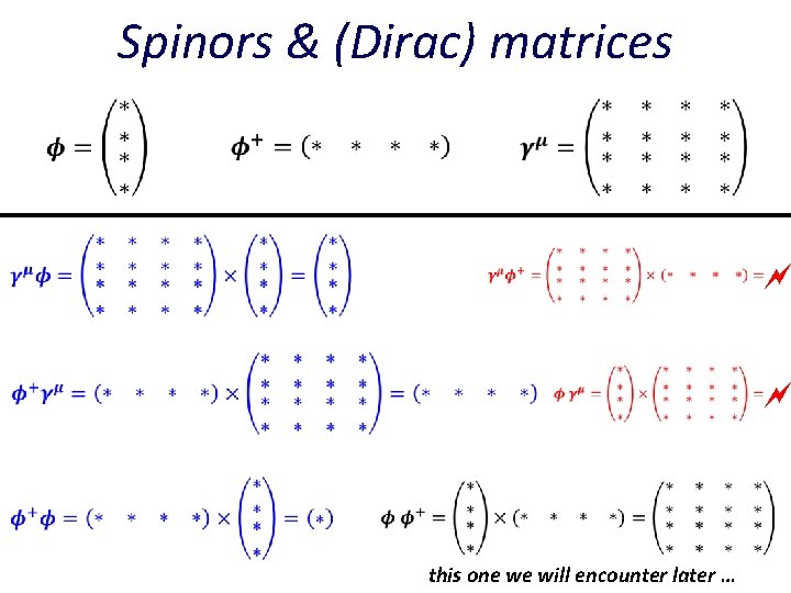 Spinors & (Dirac) matrices this one we will encounter later … 