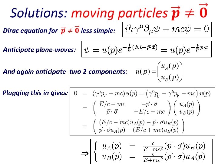 Anticipate plane-waves: And again anticipate two 2 -components: Plugging this in gives: 0 k