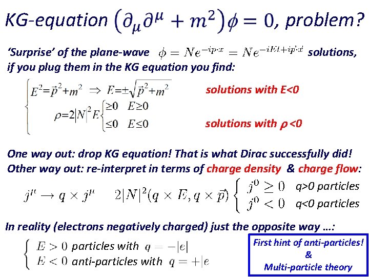 KG-equation , problem? ‘Surprise’ of the plane-wave if you plug them in the KG