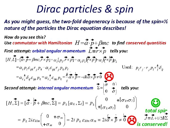 Dirac particles & spin As you might guess, the two-fold degeneracy is because of