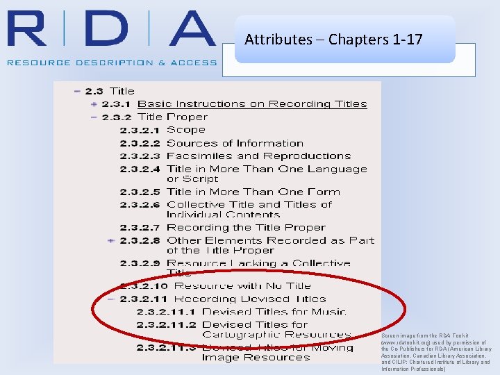 Attributes – Chapters 1 -17 Screen image from the RDA Toolkit (www. rdatoolkit. org)