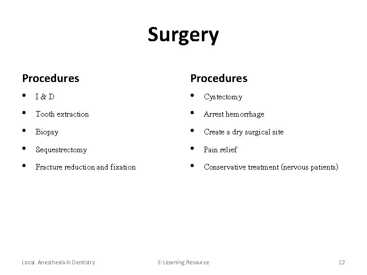 Surgery Procedures • I&D • Tooth extraction • Biopsy • Sequestrectomy • Fracture reduction