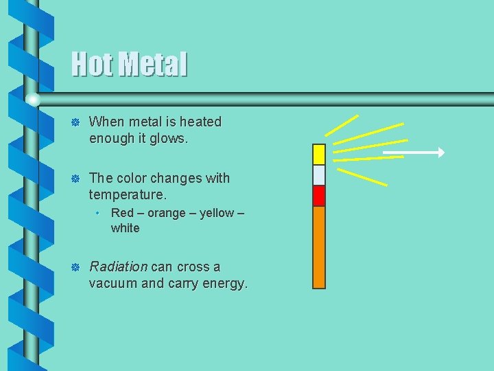 Hot Metal ] When metal is heated enough it glows. ] The color changes