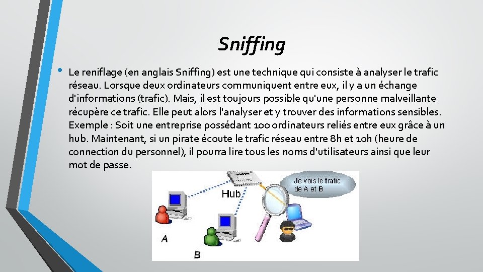 Sniffing • Le reniflage (en anglais Sniffing) est une technique qui consiste à analyser