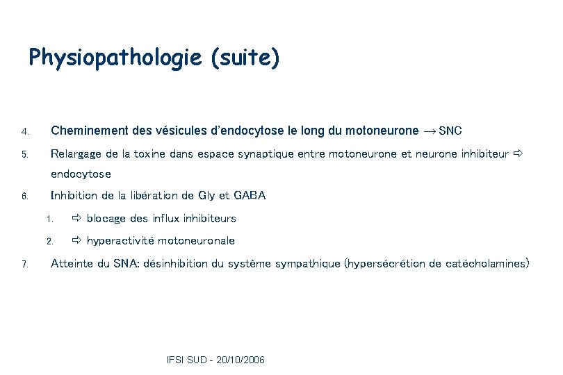 Physiopathologie (suite) 4. Cheminement des vésicules d’endocytose le long du motoneurone → SNC 5.