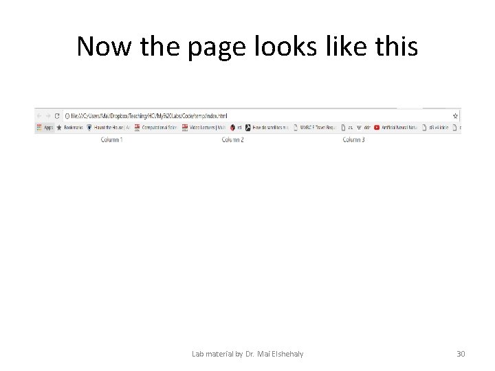 Now the page looks like this Lab material by Dr. Mai Elshehaly 30 