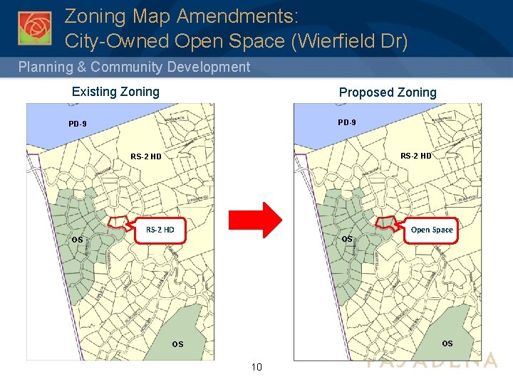 Zoning Map Amendments: City-Owned Open Space (Wierfield Dr) Planning & Community Development Existing Zoning