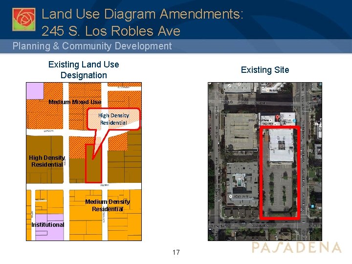 Land Use Diagram Amendments: 245 S. Los Robles Ave Planning & Community Development Existing