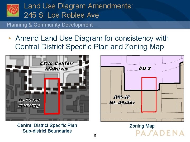 Land Use Diagram Amendments: 245 S. Los Robles Ave Planning & Community Development •