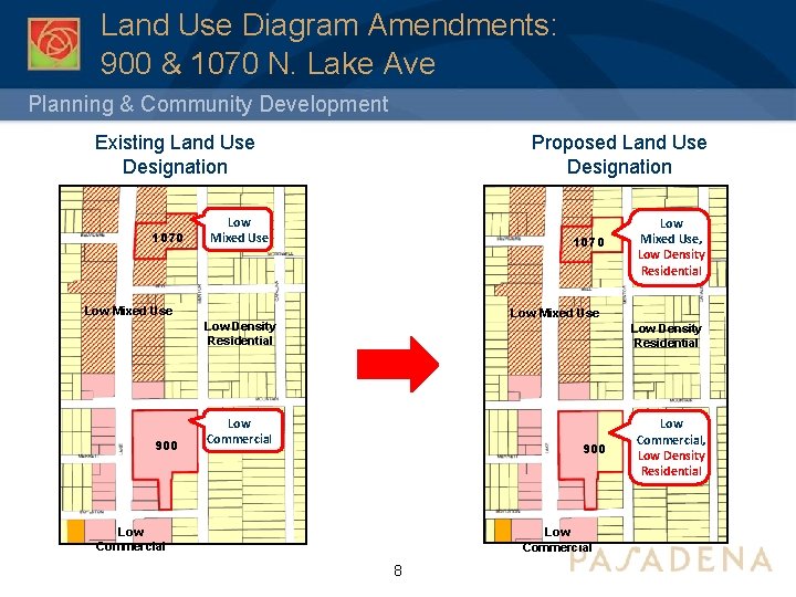 Land Use Diagram Amendments: 900 & 1070 N. Lake Ave Planning & Community Development