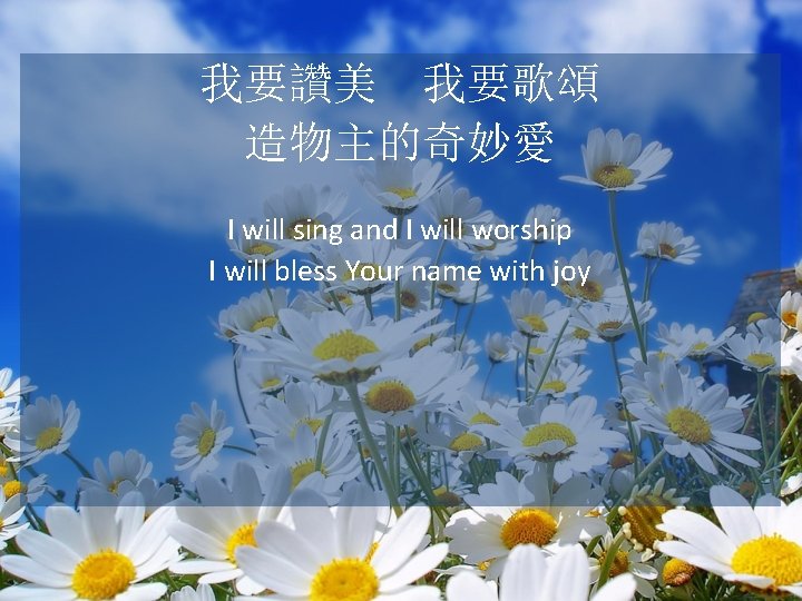 我要讚美 我要歌頌 造物主的奇妙愛 I will sing and I will worship I will bless Your