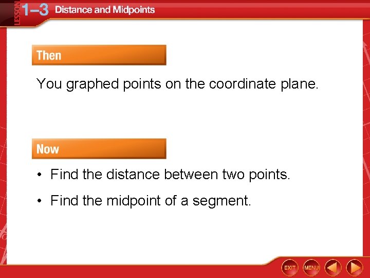 You graphed points on the coordinate plane. • Find the distance between two points.