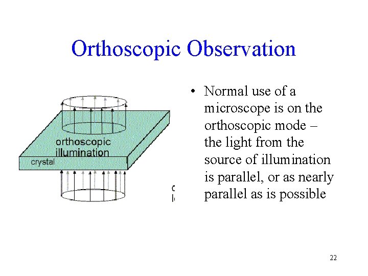 Orthoscopic Observation • Normal use of a microscope is on the orthoscopic mode –