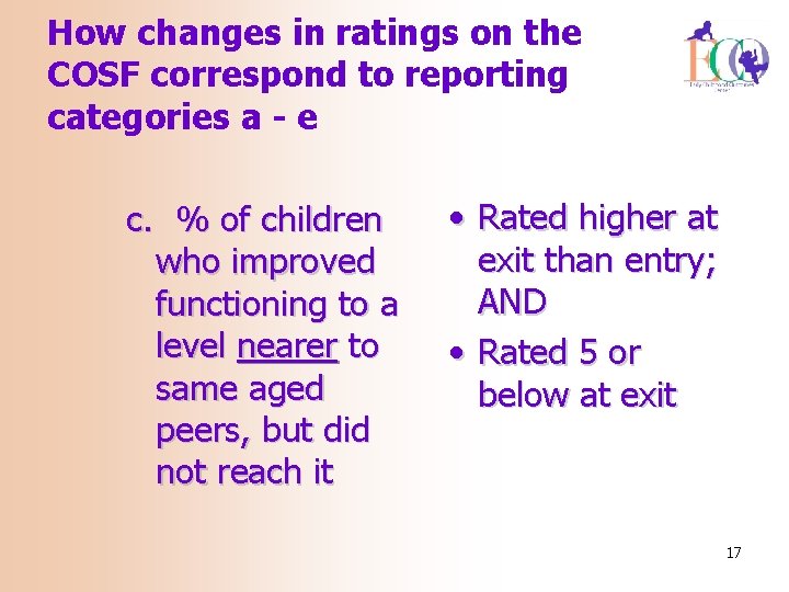 How changes in ratings on the COSF correspond to reporting categories a - e