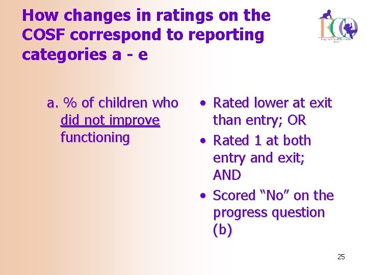 How changes in ratings on the COSF correspond to reporting categories a - e