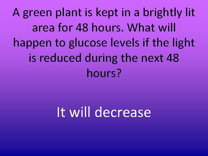 A green plant is kept in a brightly lit area for 48 hours. What A green plant is kept in a brightly lit area for 48 hours. What