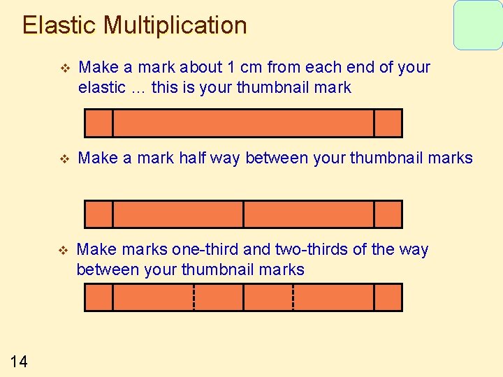 Elastic Multiplication 14 v Make a mark about 1 cm from each end of