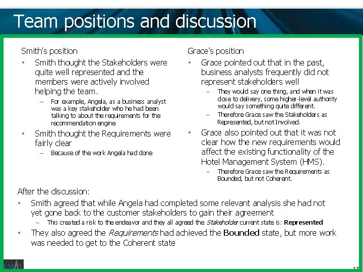 Team positions and discussion Smith’s position • Smith thought the Stakeholders were quite well Team positions and discussion Smith’s position • Smith thought the Stakeholders were quite well