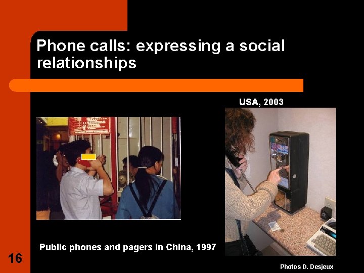 Phone calls: expressing a social relationships USA, 2003 16 Public phones and pagers in