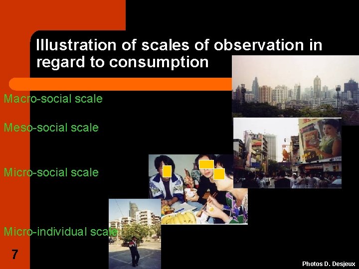 Illustration of scales of observation in regard to consumption Macro-social scale Meso-social scale Micro-individual