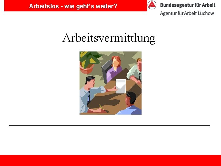 Arbeitslos - wie geht‘s weiter? Arbeitsvermittlung 