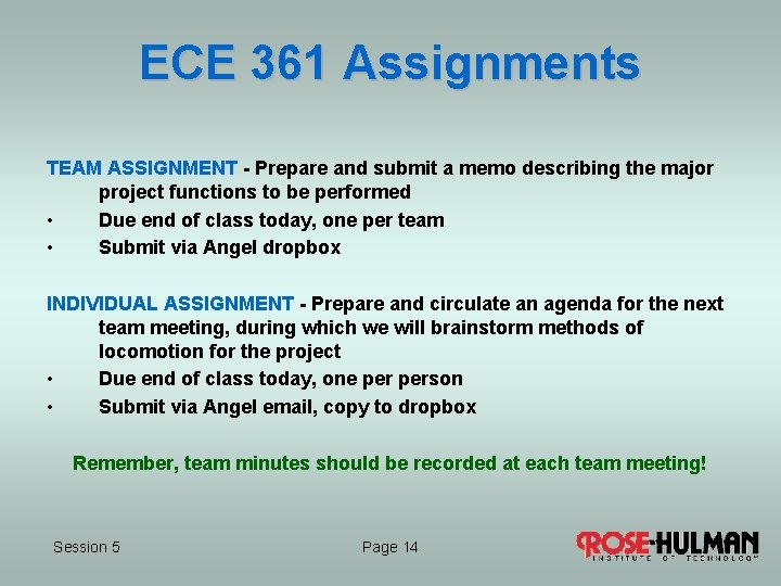 ECE 361 Assignments TEAM ASSIGNMENT - Prepare and submit a memo describing the major