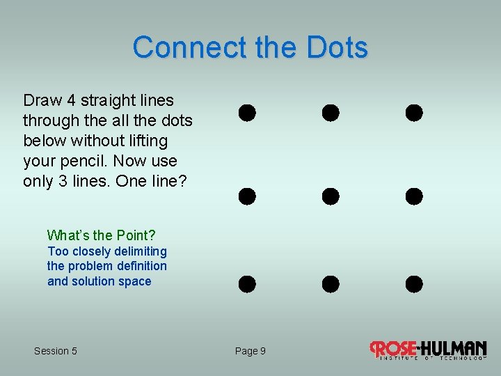 Connect the Dots Draw 4 straight lines through the all the dots below without