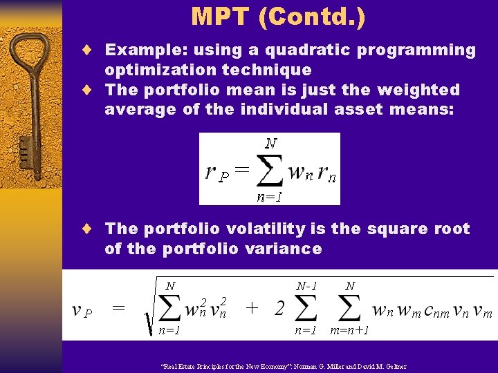 MPT (Contd. ) ¨ Example: using a quadratic programming optimization technique ¨ The portfolio