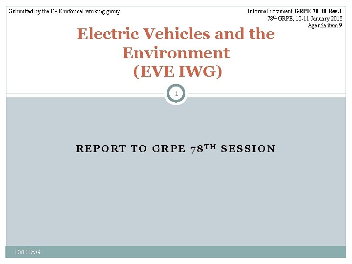 Submitted by the EVE informal working group Informal document GRPE-78 -30 -Rev. 1 78