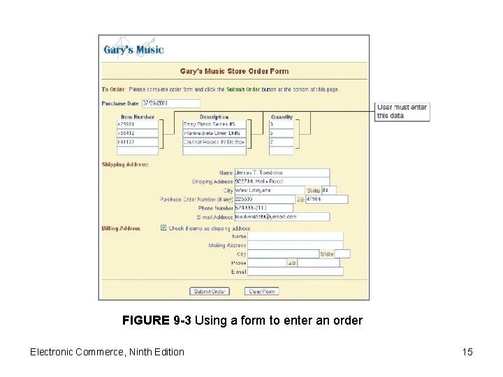 FIGURE 9 -3 Using a form to enter an order Electronic Commerce, Ninth Edition