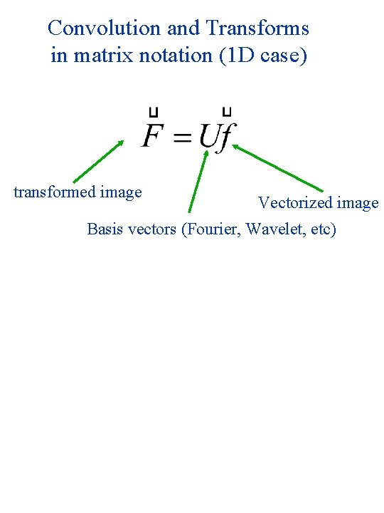 Convolution and Transforms in matrix notation (1 D case) transformed image Vectorized image Basis