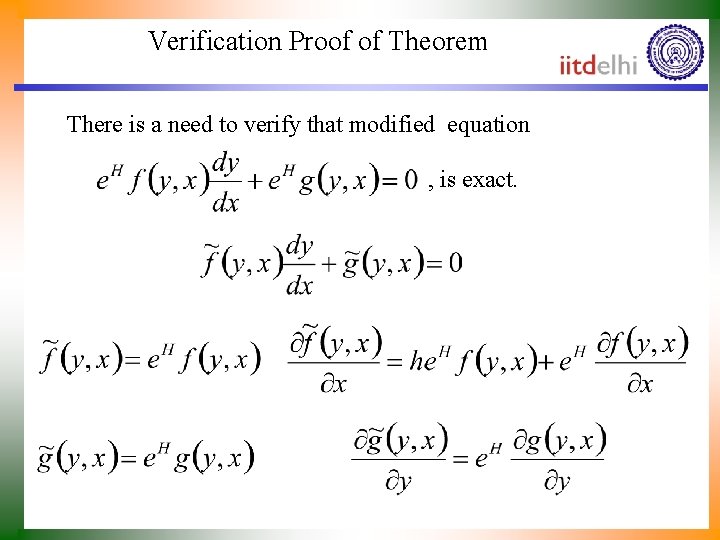 Verification Proof of Theorem There is a need to verify that modified equation ,
