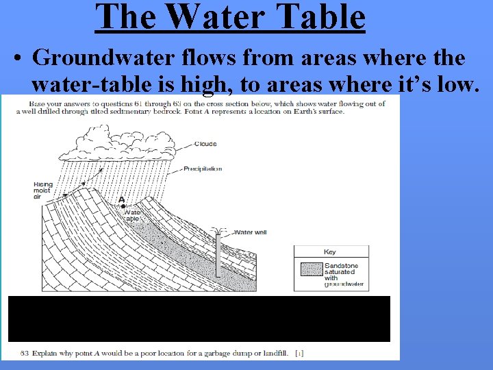 The Water Table • Groundwater flows from areas where the water-table is high, to