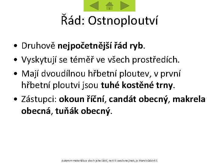 Řád: Ostnoploutví • Druhově nejpočetnější řád ryb. • Vyskytují se téměř ve všech prostředích.