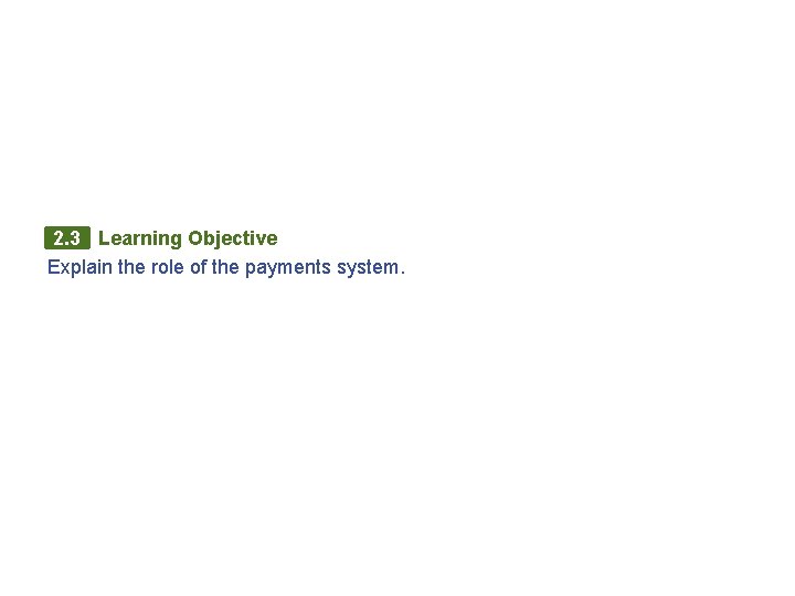 2. 3 Learning Objective Explain the role of the payments system. 2. 3 Learning Objective Explain the role of the payments system.